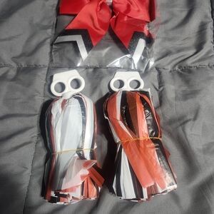 Red and Black Cheerleading Pom Poms with Bow